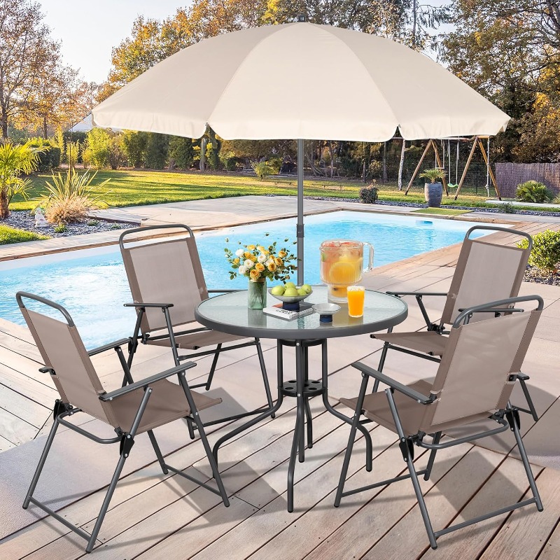 Outdoor Furniture Polywood - Vongrasig 6 Pieces Folding Patio Dining