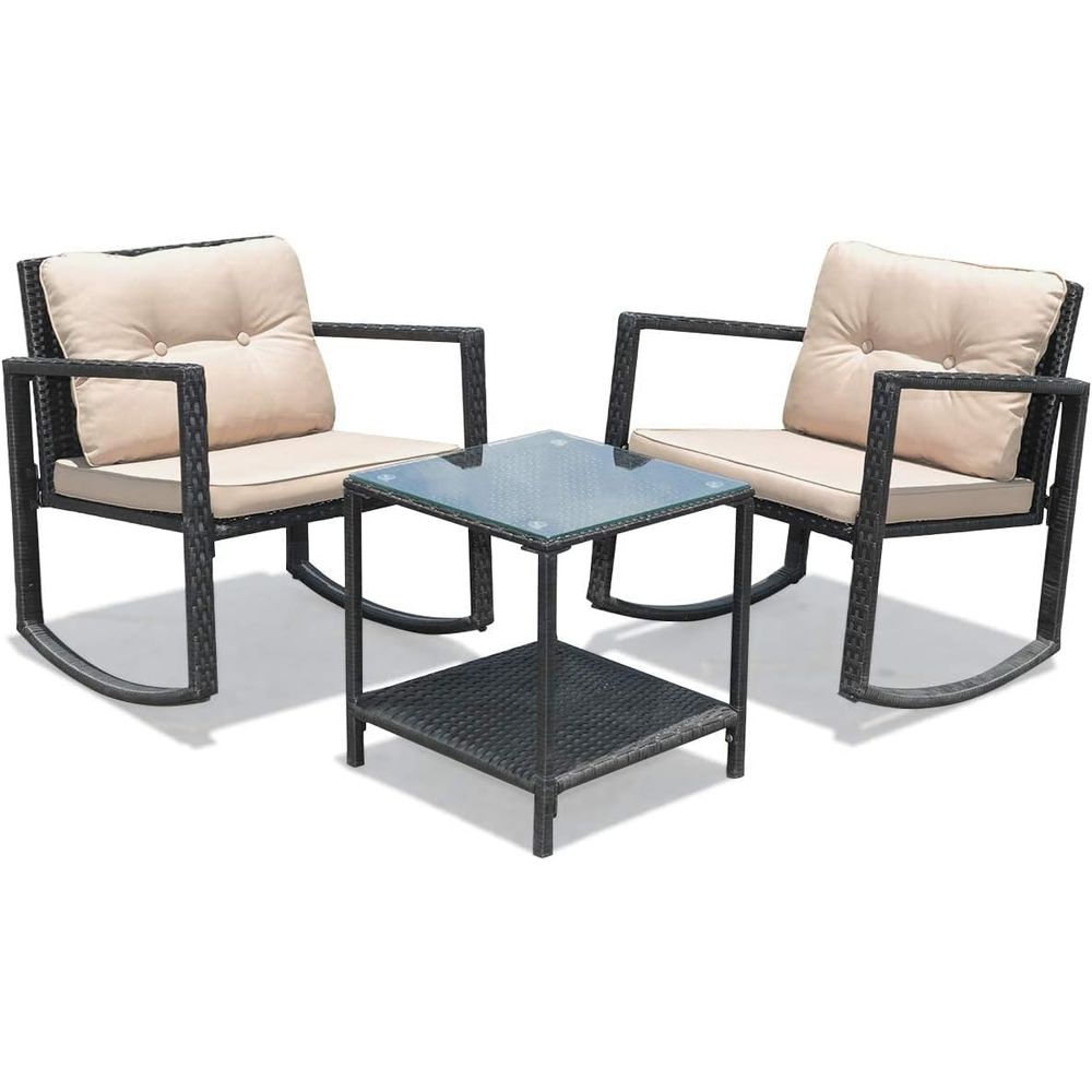 Outdoor Furniture Rattan - Outdoor 3-Piece Patio Rocking Set with