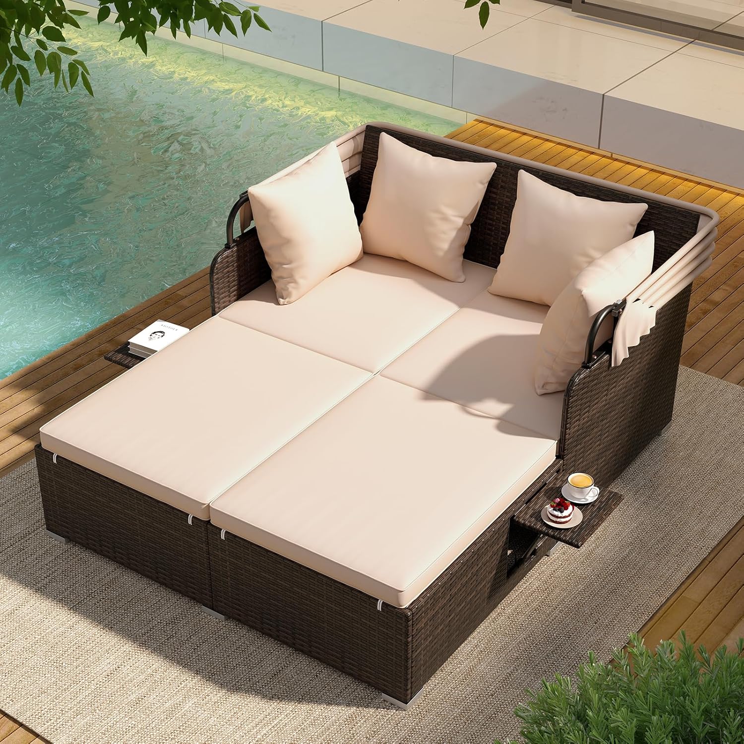 Outdoor Furniture Sunbrella - Outdoor Daybed, 2-Person Wicker Patio Sofa