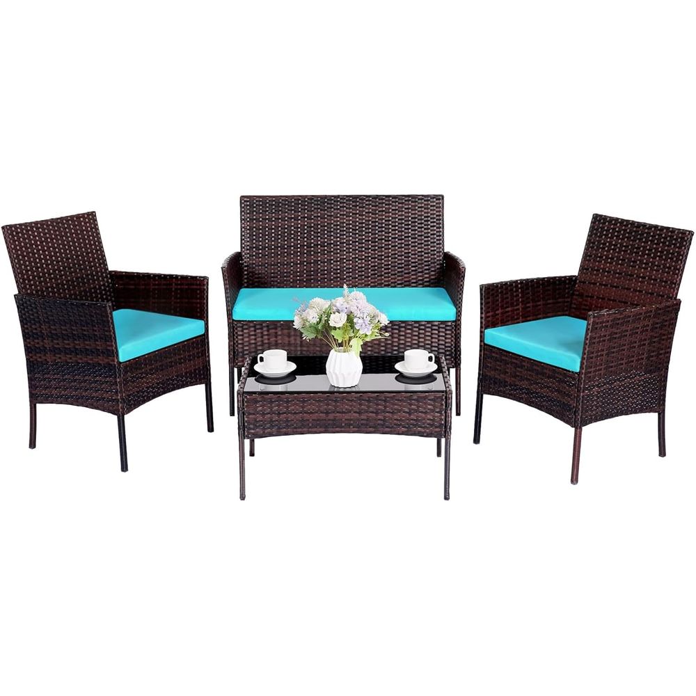 Outdoor Furniture Rattan - 4-Piece Outdoor Rattan Furniture Set with
