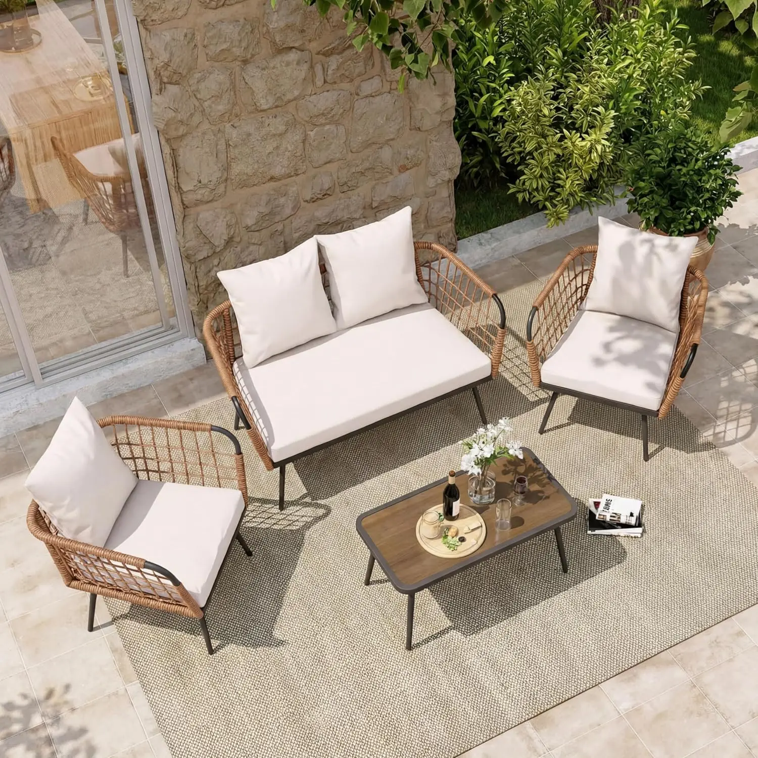 Outdoor Furniture Rattan - 4 Piece Rattan Outdoor Furniture Set