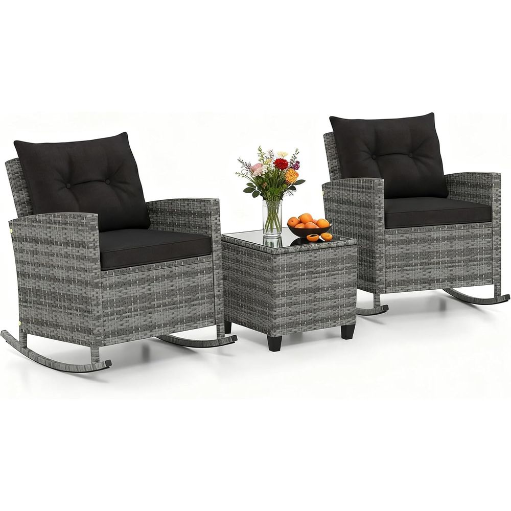 Outdoor Furniture Rattan - Rattan Wicker Rocking Chair Set with