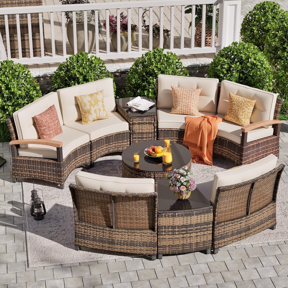 Outdoor Furniture Rattan - 9 Piece Outdoor Patio Furniture Set,