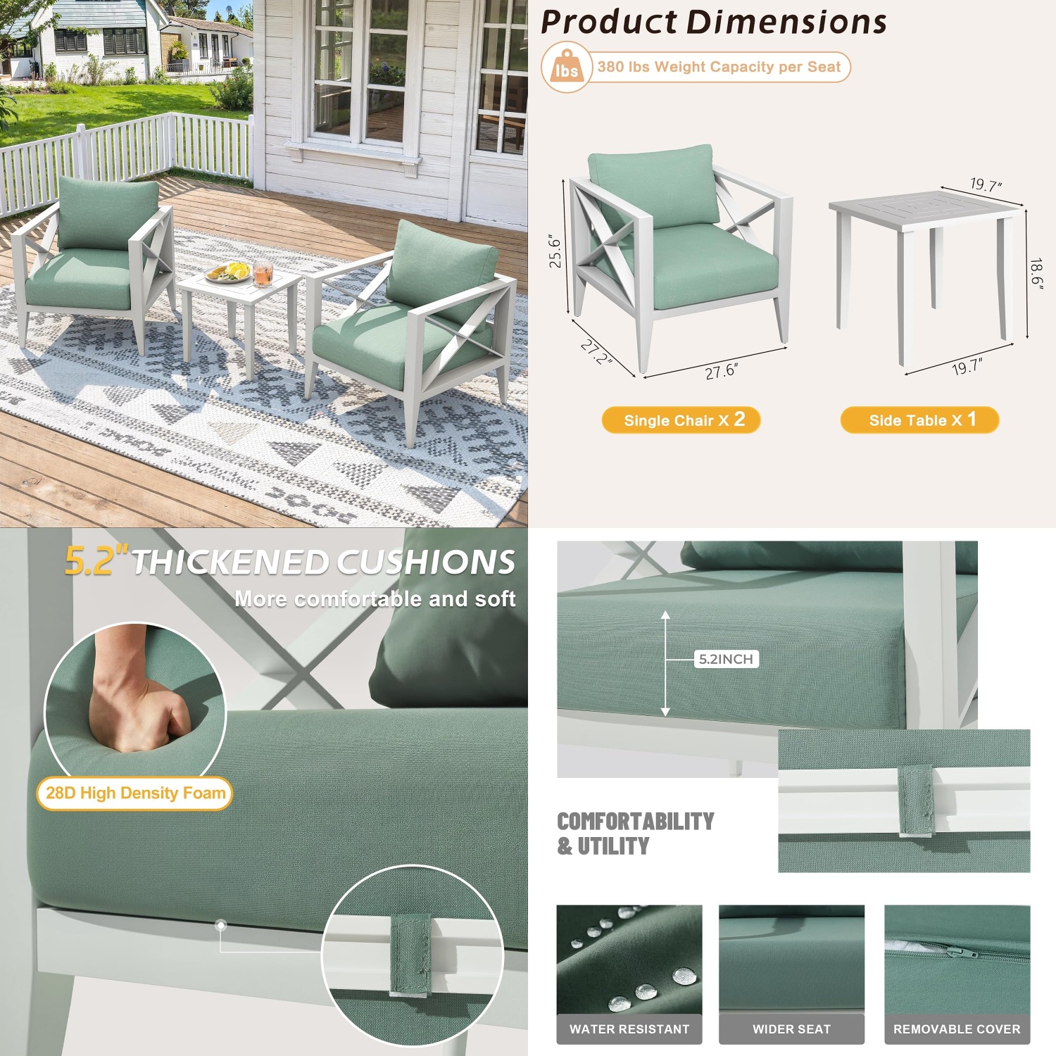 Outdoor Furniture Diy - 3-Piece Oversized Aluminum Patio Furniture Set,