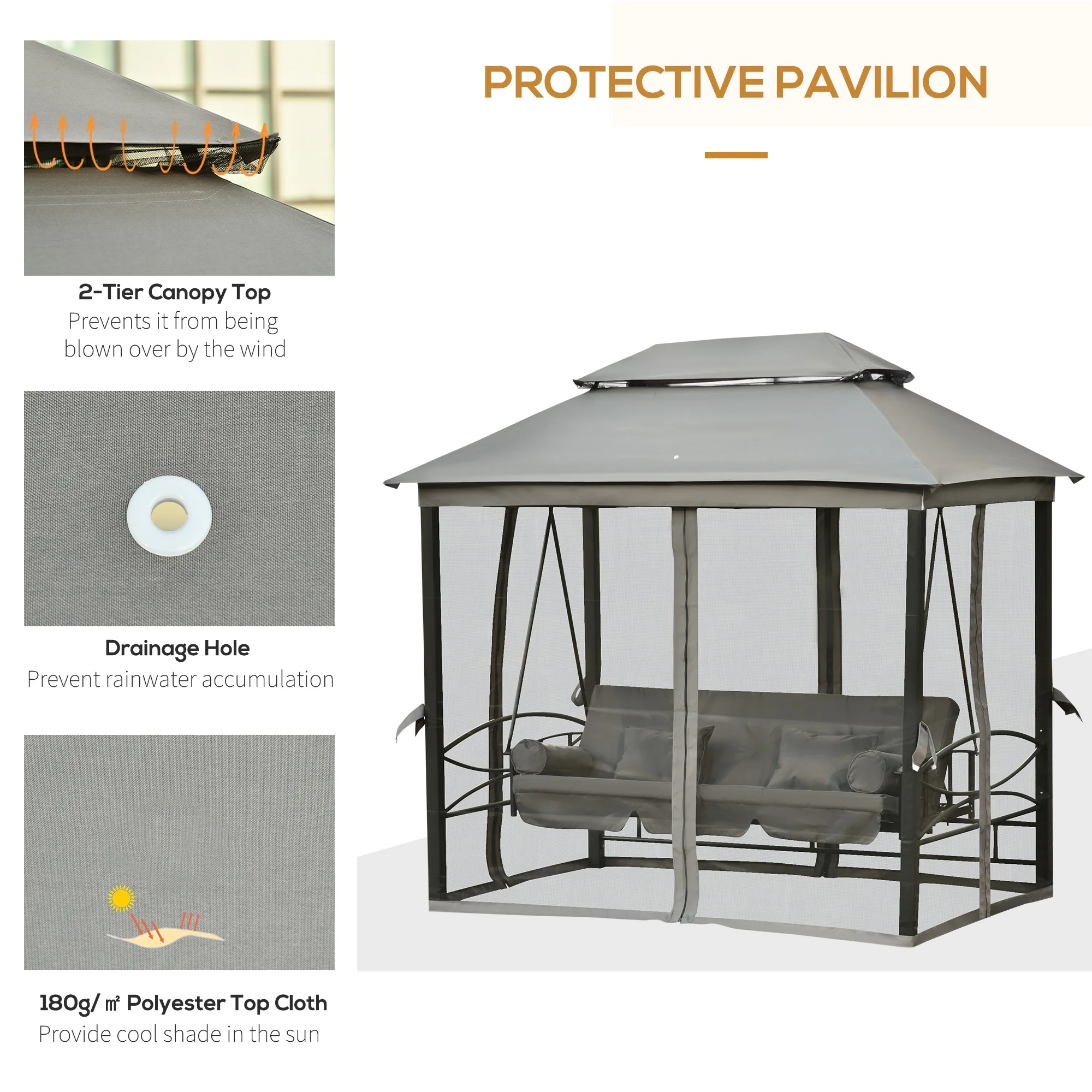 3 Person Patio Gazebo Swing Ch - Outdoor Furniture Gazebo 리뷰 및 가격