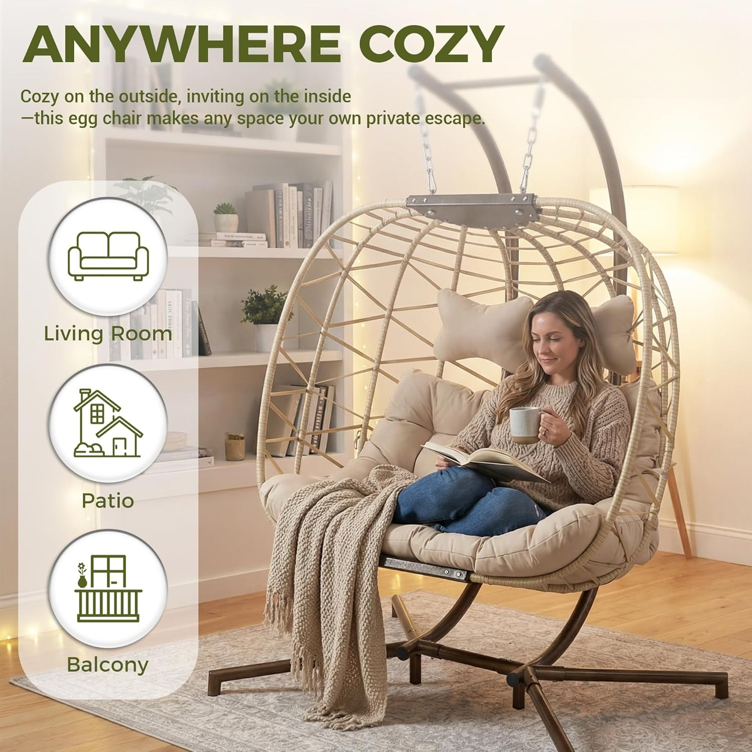 2-Person Wicker Swing Egg Chai - Hanging Egg Chair 리뷰 및 가격