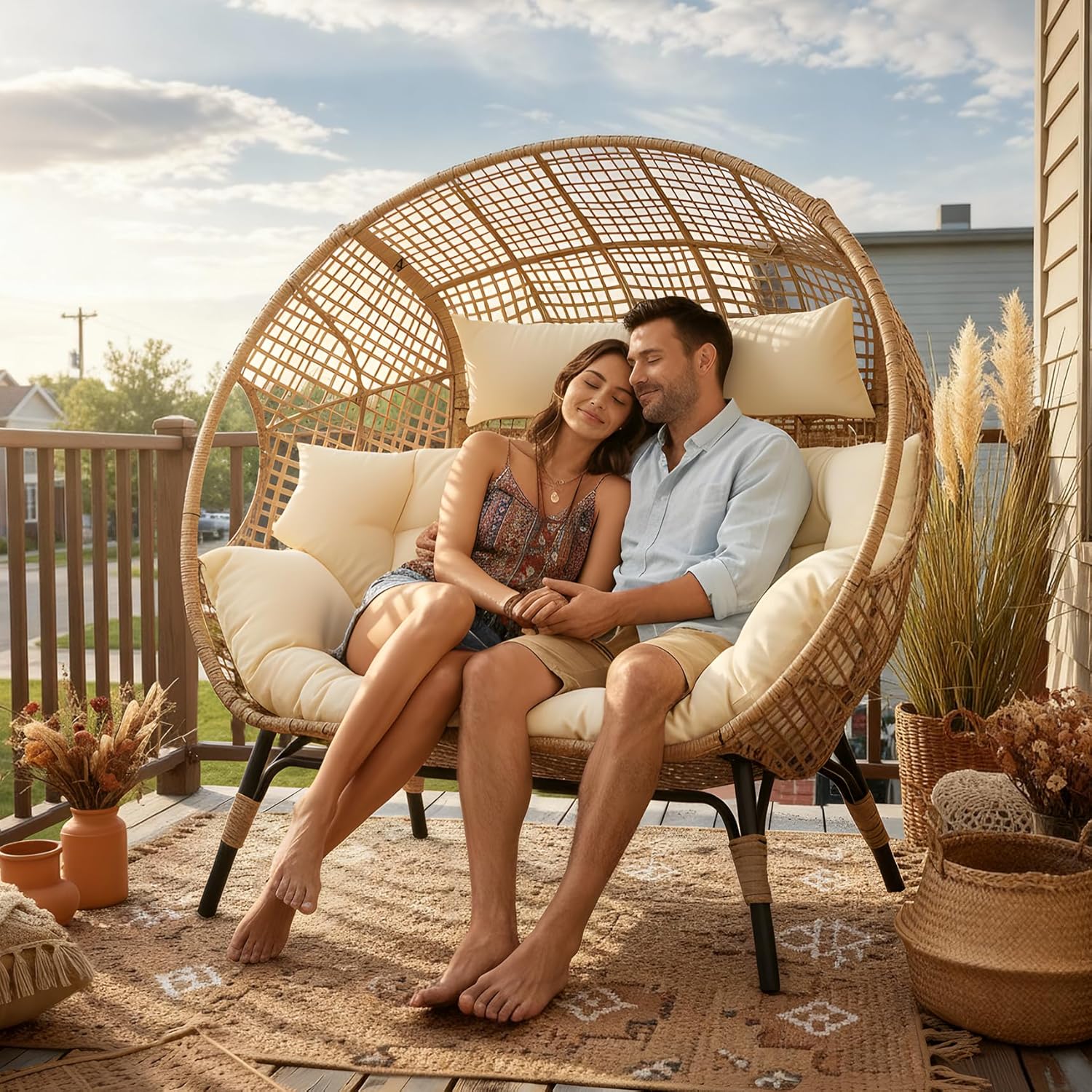 Double Egg Chair Wicker Patio  - Outdoor Furniture Egg Chair 리뷰 및 가격