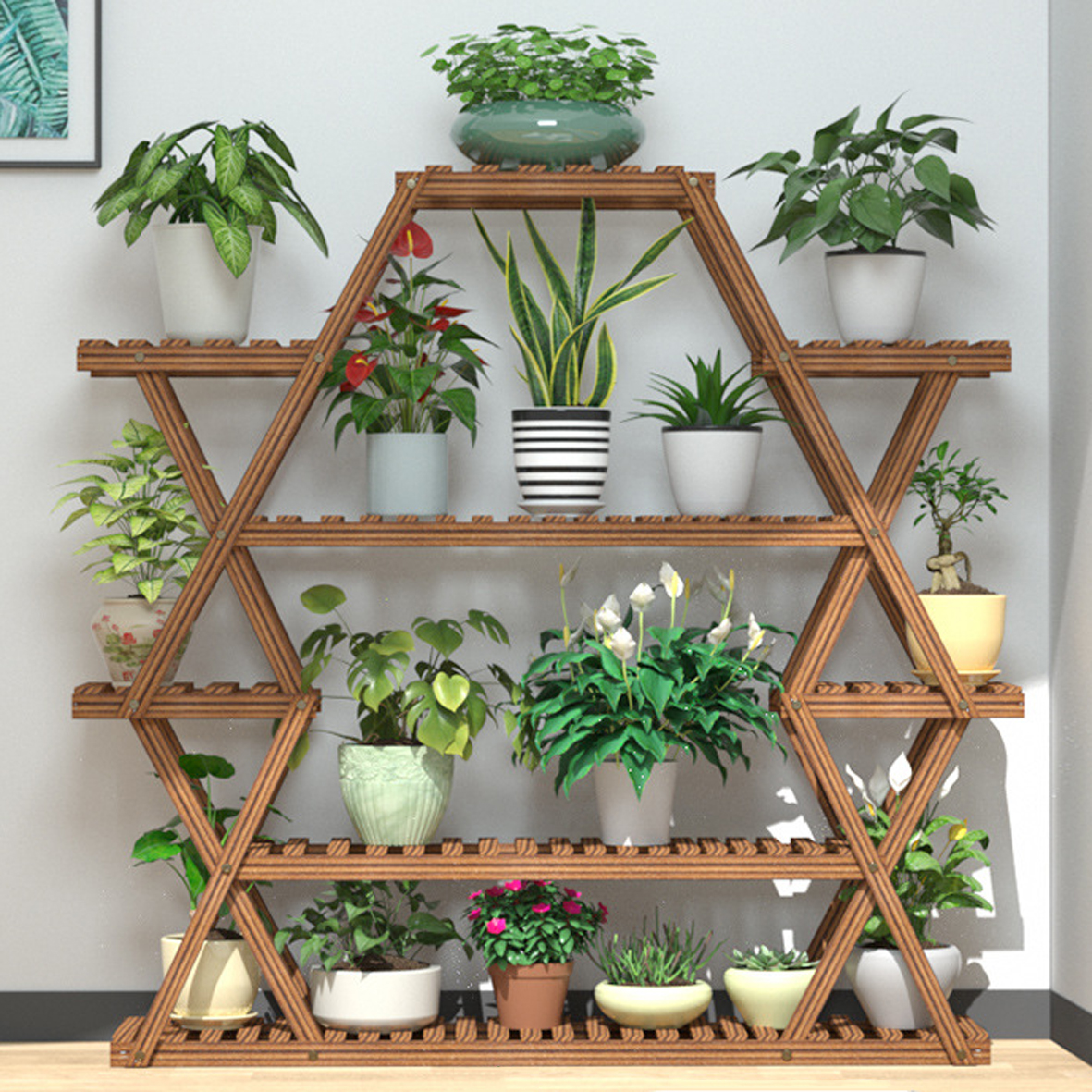 Large Triangular Wood Plant St - Outdoor Furniture Luxury 리뷰 및 가격
