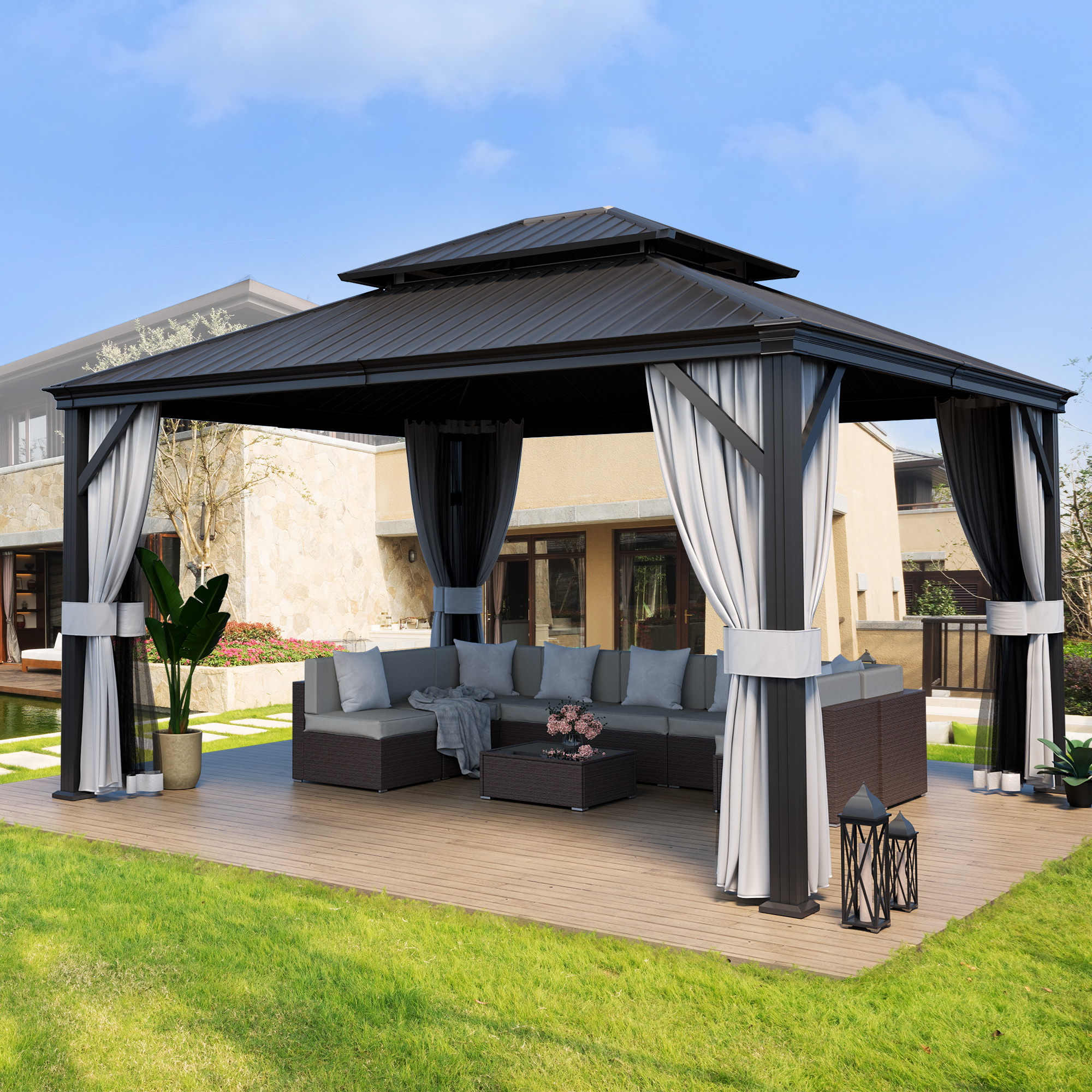 12'x14' Hardtop Gazebo Aluminu - Outdoor Furniture Gazebo 리뷰 및 가격