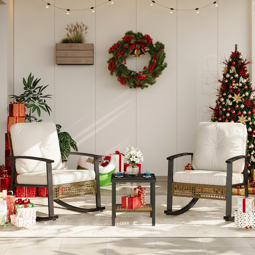 3-Piece Rattan Rocking Bistro  - Outdoor Furniture Europe 리뷰 및 가격