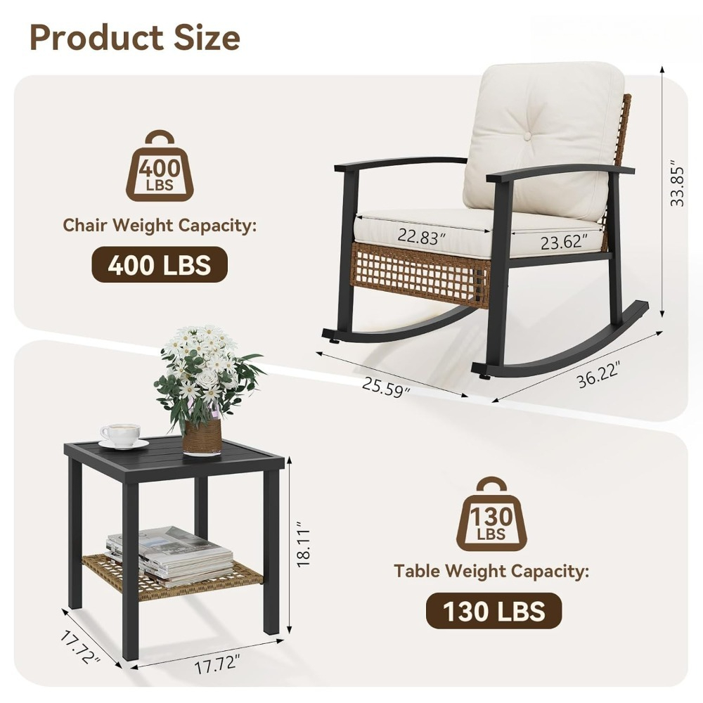 3-Piece Rattan Rocking Bistro  - Outdoor Furniture Europe 리뷰 및 가격