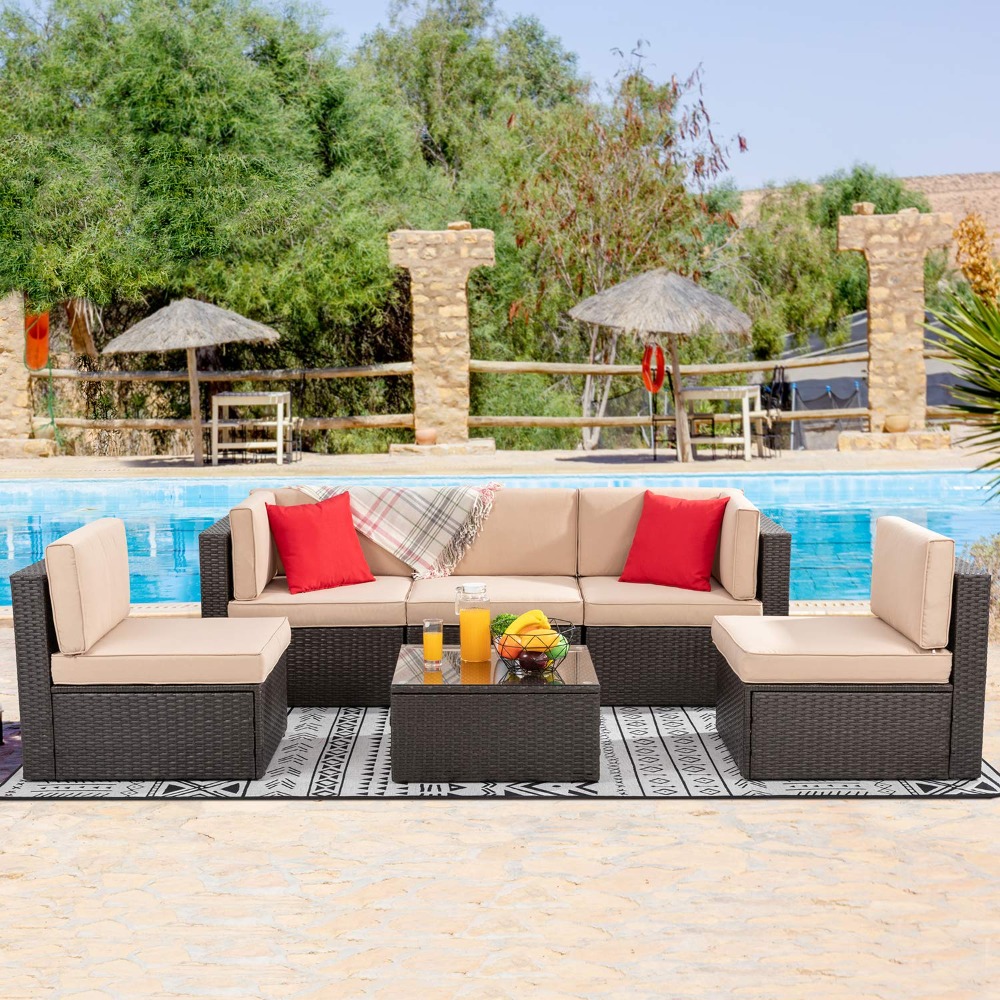 6-Seat PE Rattan Sectional Sof - Outdoor Furniture Europe 리뷰 및 가격