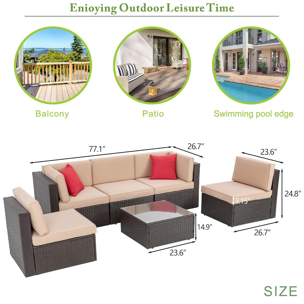 6-Seat PE Rattan Sectional Sof - Outdoor Furniture Europe 리뷰 및 가격