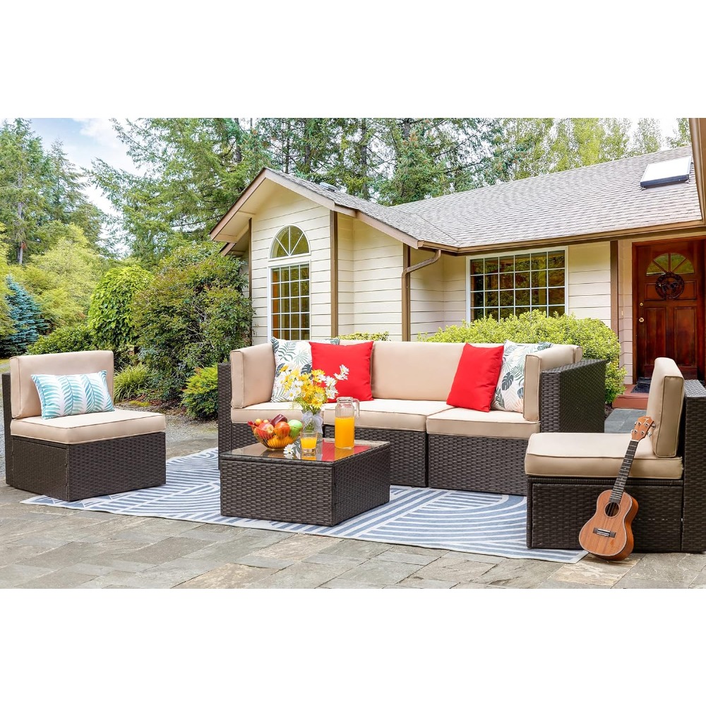 6-Seat PE Rattan Sectional Sof - Outdoor Furniture Europe 리뷰 및 가격