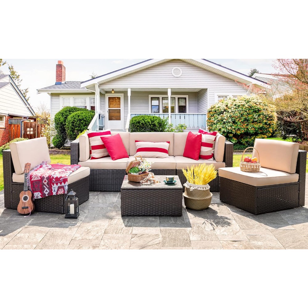 6-Seat PE Rattan Sectional Sof - Outdoor Furniture Europe 리뷰 및 가격