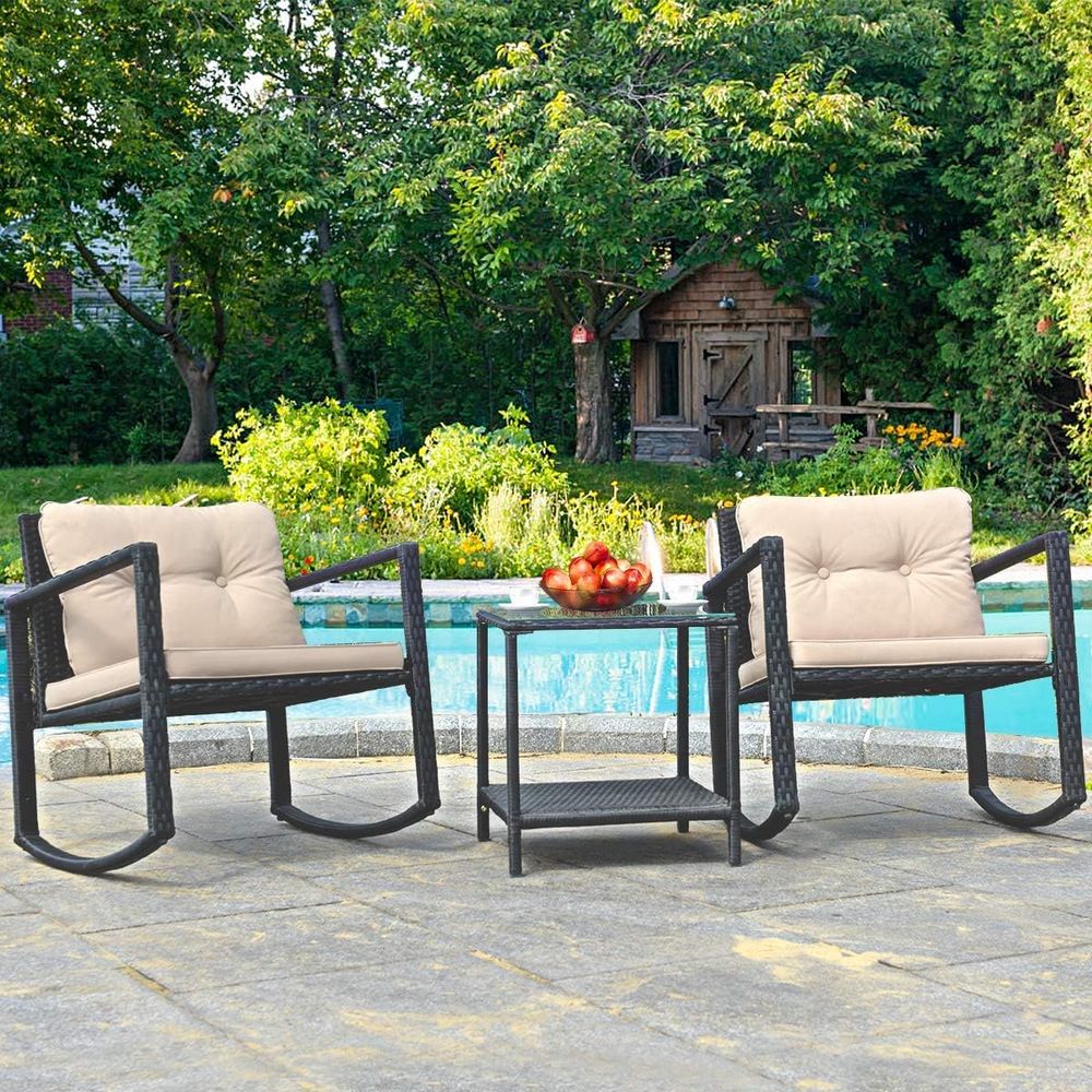 Outdoor 3-Piece Patio Rocking  - Outdoor Furniture Rattan 리뷰 및 가격