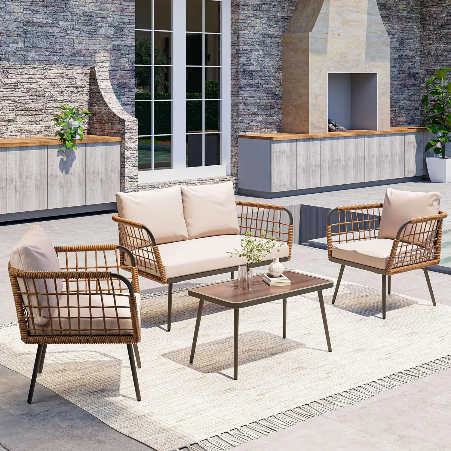 4 Piece Rattan Outdoor Furnitu - Outdoor Furniture Rattan 리뷰 및 가격
