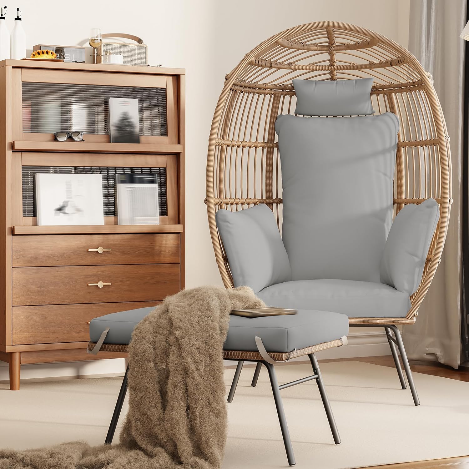 Wicker Egg Chair with Ottoman, - Outdoor Furniture Egg Chair 리뷰 및 가격