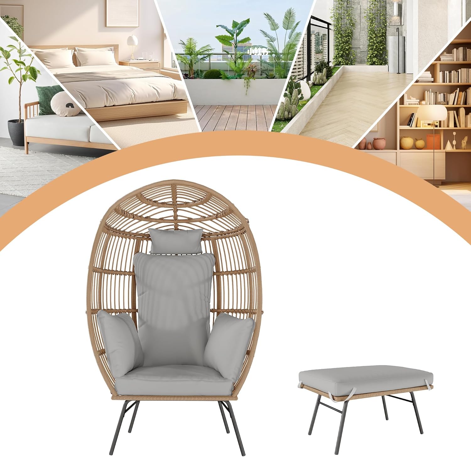 Wicker Egg Chair with Ottoman, - Outdoor Furniture Egg Chair 리뷰 및 가격