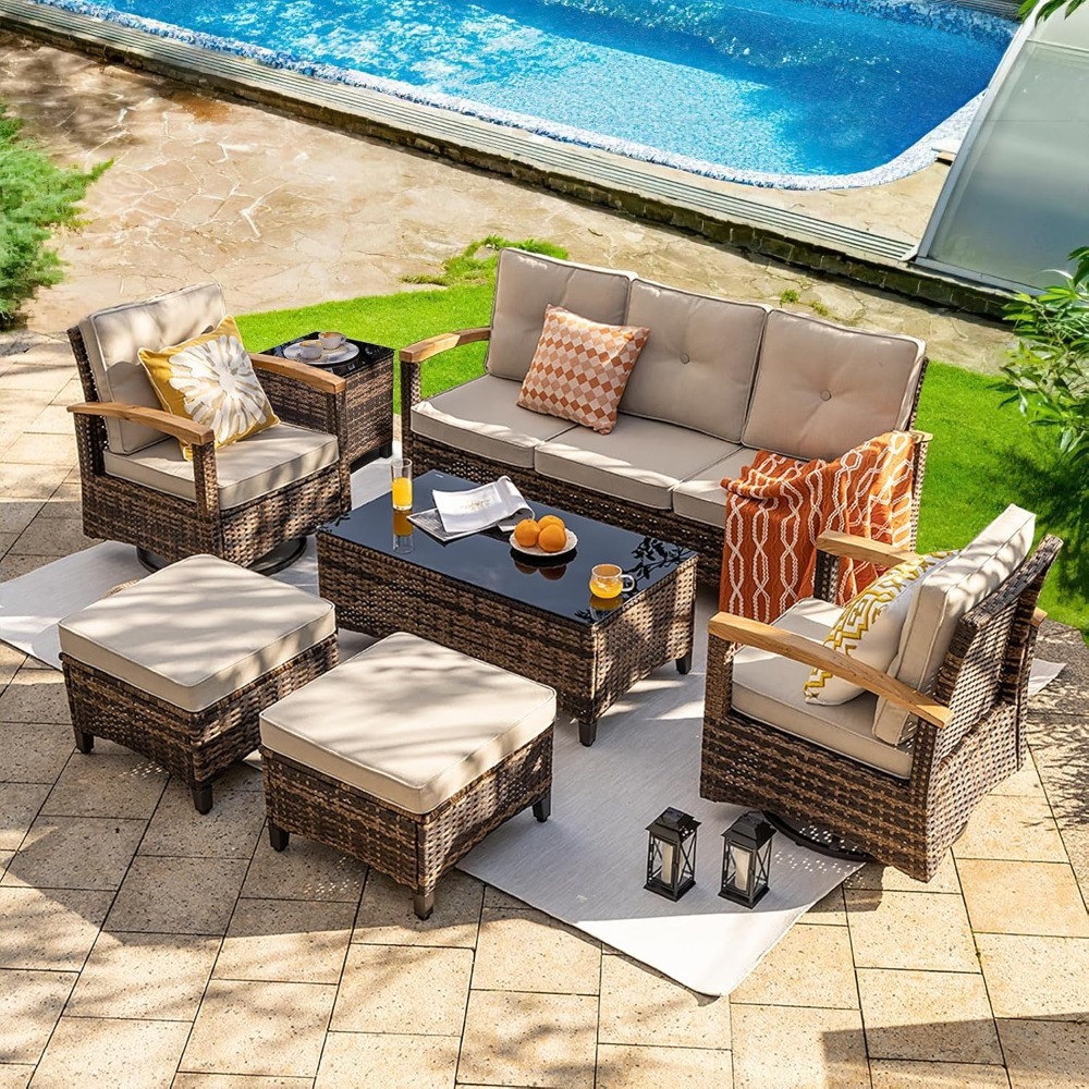 7pc PE Wicker Patio Set,Swivel - Outdoor Furniture Europe 리뷰 및 가격