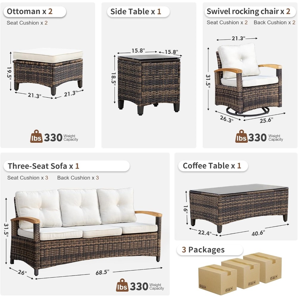7pc PE Wicker Patio Set,Swivel - Outdoor Furniture Europe 리뷰 및 가격