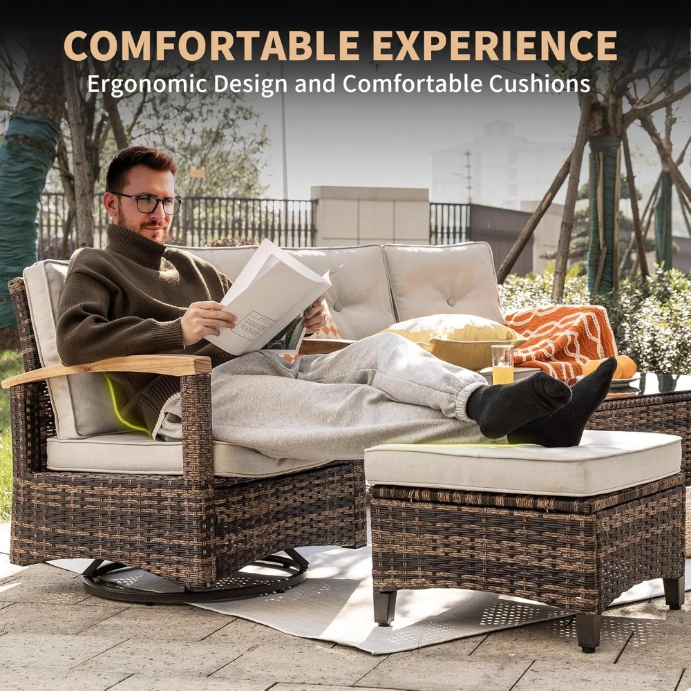 7pc PE Wicker Patio Set,Swivel - Outdoor Furniture Europe 리뷰 및 가격